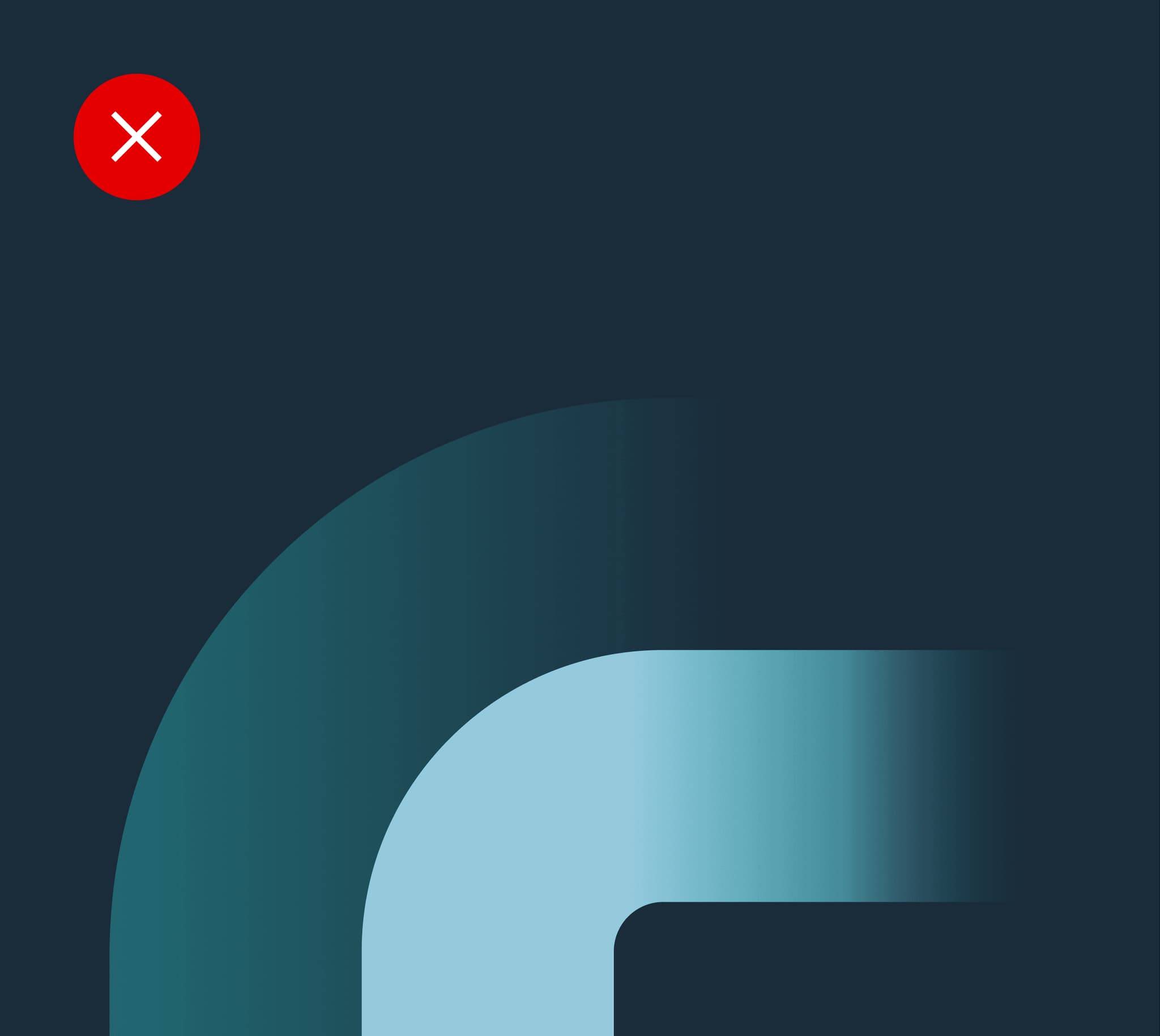 Abstract design featuring curved shapes in varying blue shades against a dark background, with a red 'X' symbol.
