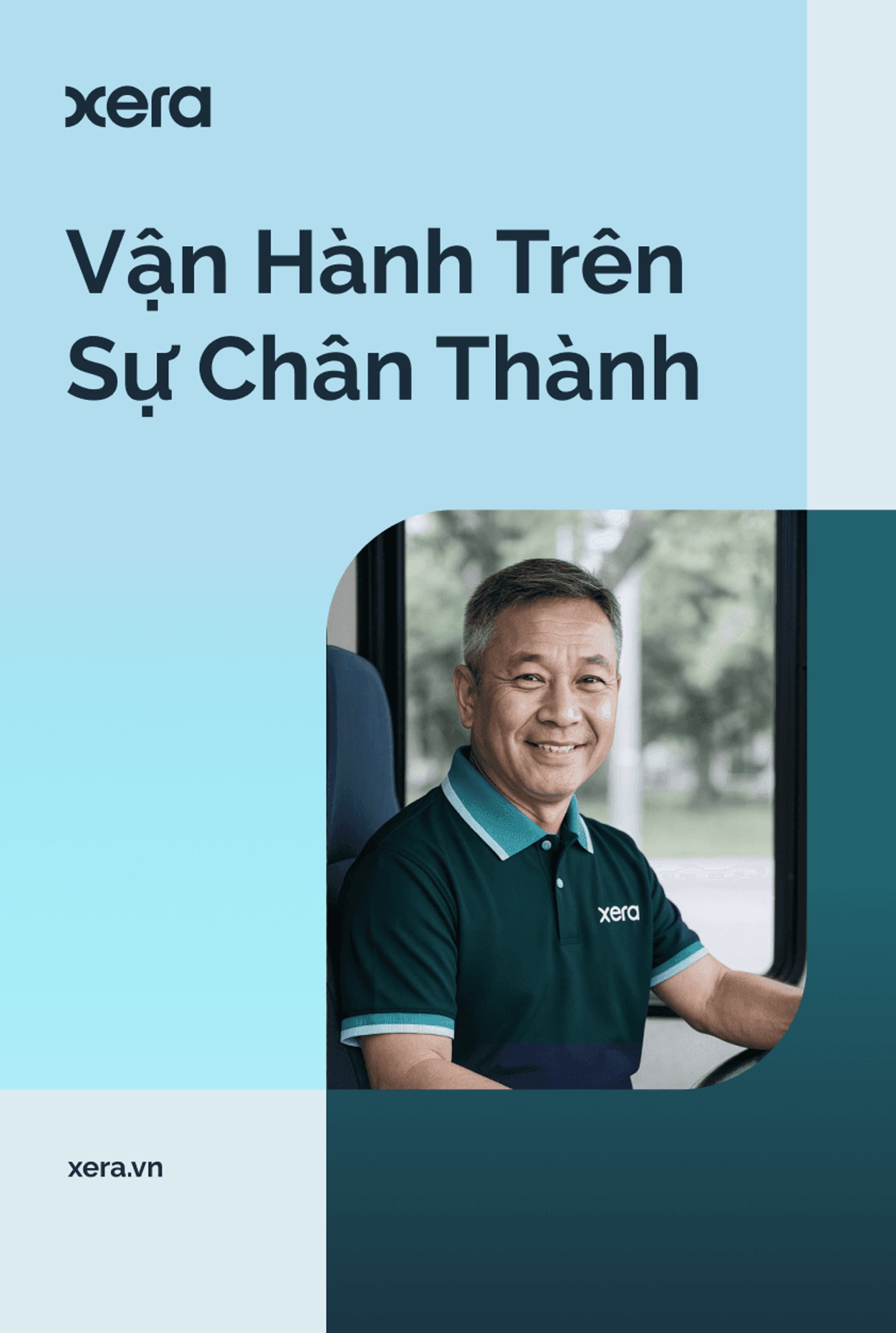 Smiling man in a Xera branded polo shirt, seated, promoting reliability in service operations.